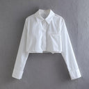 Chic Cropped Blouse with Classic Collar and Stylish Pockets