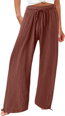 Chic Women's Wide-Leg Summer Trousers with Elastic Waist and Side Pockets