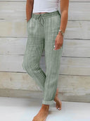 Stylish Women's Striped Cotton Pants with Adjustable Waist