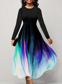 Chic Maxi Dress with Gradient Design and Long Sleeves