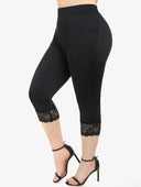 Women’s Lace-Trimmed 3/4 Leggings for Chic Style
