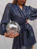 Chic Wrap Dress with Deep V-Neck & Flowy Sleeves