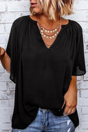 Chic Balloon Sleeve Blouse with Elastic Hem for Women