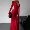Stylish Women's Deep V-Neck Dress with Ruffle Accents