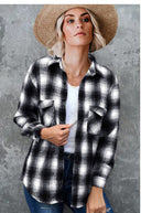 Striped Flannel Shirt with Dual Pockets for Women