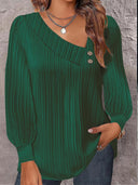 Asymmetric Collar Blouse with Decorative Buttons for Women