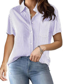 Chic Women's Short Sleeve Striped Blouse