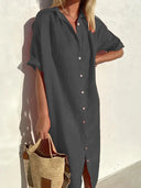 Stylish Cotton and Linen Dress with Wide Sleeves
