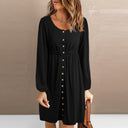 Chic Women's Button-Down Dress with Elastic Waist