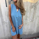 Chic Linen Shirt Dress with Button Placket and Side Slits