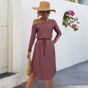 Chic Off-Shoulder Dress with Elastic Waist and Long Sleeves