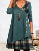 Chic Long Sleeve Checked Dress