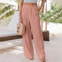 Chic Women's Linen Pants Set with Elastic Waist & Side Pockets