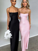 Women's Chic Maxi Dress with Spaghetti Straps and Side Slit