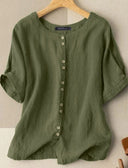 Chic Women's Linen Blouse with Buttoned Neckline