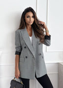 Chic Checkered Blazer Jacket with Double-Breasted Closure