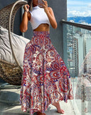 Colorful Ethno Pattern Women's Macro Skirt with Elastic Waistband
