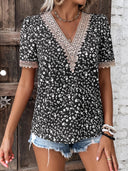 V-Neck Women's Blouse with Lace Accents
