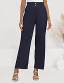 Chic Wide-Leg Pants with Elastic Waist and Button Accents