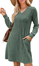 Chic Women's Dress with Vertical Design and Handy Pockets