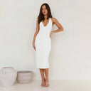 Stylish Women's Midi Dress with Deep V-Neck & Halter Twist