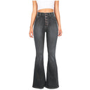 High-Waisted Flared Jeans with Chic Button Detail