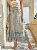 Handcrafted Pattern Women's Maxi Skirt with Elastic Waistband
