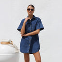 Stylish Women's Denim Shirt Dress with Pockets
