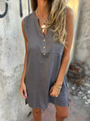 Chic Linen Shirt Dress with Button Placket and Side Slits