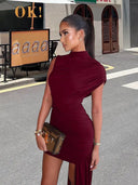 Women's Asymmetrical Mini Dress with Chic Drapé Design