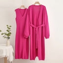 Chic Women's V-Neck Dress and Cardigan Set