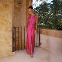 Chic Maxi Dress with Wrap Top & Side Slit