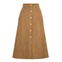 Stylish Women's Long Corduroy Skirt with Button Detail