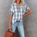 Checked Short-Sleeve Blouse for Women