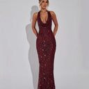Stunning Sequin Evening Dress with Deep V-Neck & Wrap Detail