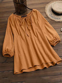 Chic Women's Blouse with Round Neckline and Puff Sleeves