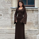 Flared Sleeve Maxi Dress with Gathered Bodice
