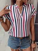 Chic Women's Striped Blouse with Stylish Collar