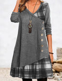 Chic Long Sleeve Checked Dress