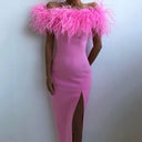 Feather-Embellished Evening Dress for Women