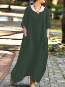 Chic Women's Maxi Dress with Pockets & Buttons