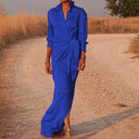 Chic Women's Maxi Dress with Unique Collar and Side Slit
