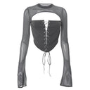 Chic Women's Laced Top with Sheer Sleeves