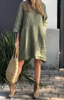 Chic Women's Linen Dress with Asymmetrical Hem and Pockets