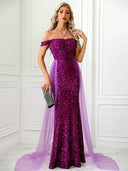 Glamorous Evening Dress with Glitter & Tulle Details