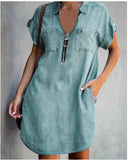 Women's Denim Dress with Pockets and Zipper