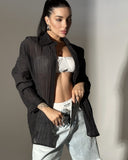 Chic Oversized Women's Blouse with Button Accents