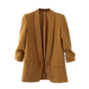 Chic Women's Blazer with Rolled Sleeves and Utility Pockets