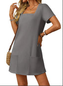 Women's Square Neck Summer Dress with Handy Pockets