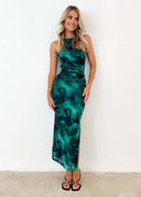 Chic Women's Floor-Length Watercolor Dress - Flattering Silhouette